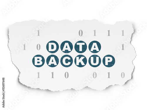 Data concept: Data Backup on Torn Paper background