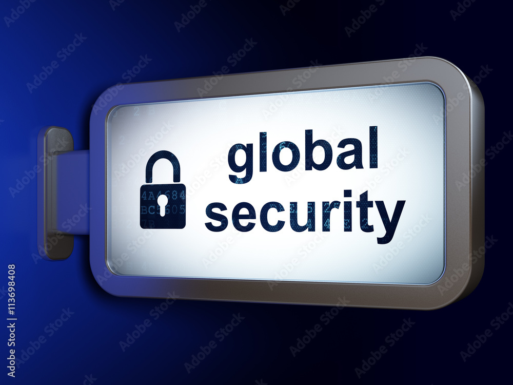 Privacy concept: Global Security and Closed Padlock on billboard background Privacy concept: Global Security and Closed Padlock on billboard background