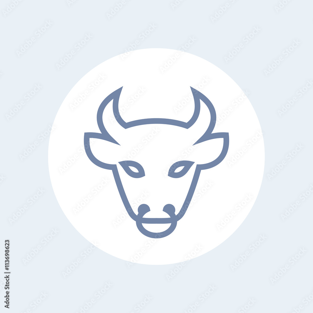 bull head line icon, outline, isolated on white, vector illustration bull head line icon, outline, isolated on white, vector illustration
