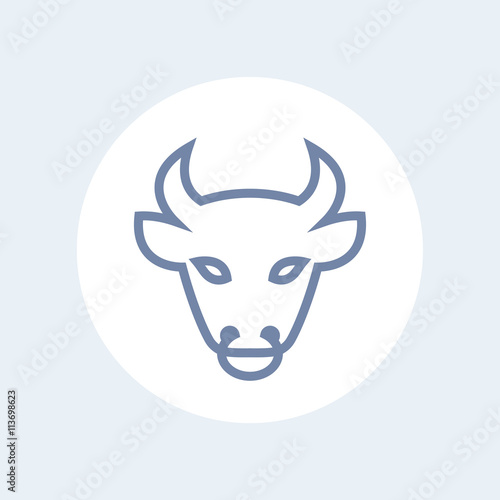 bull head line icon, outline, isolated on white, vector illustration