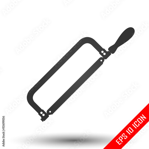 Saw icon. Simple flat logo of saw on white background. Saw picture. Vector illustration.