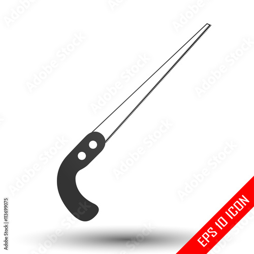 Saw icon. Simple flat logo of saw on white background. Saw picture. Vector illustration. photo