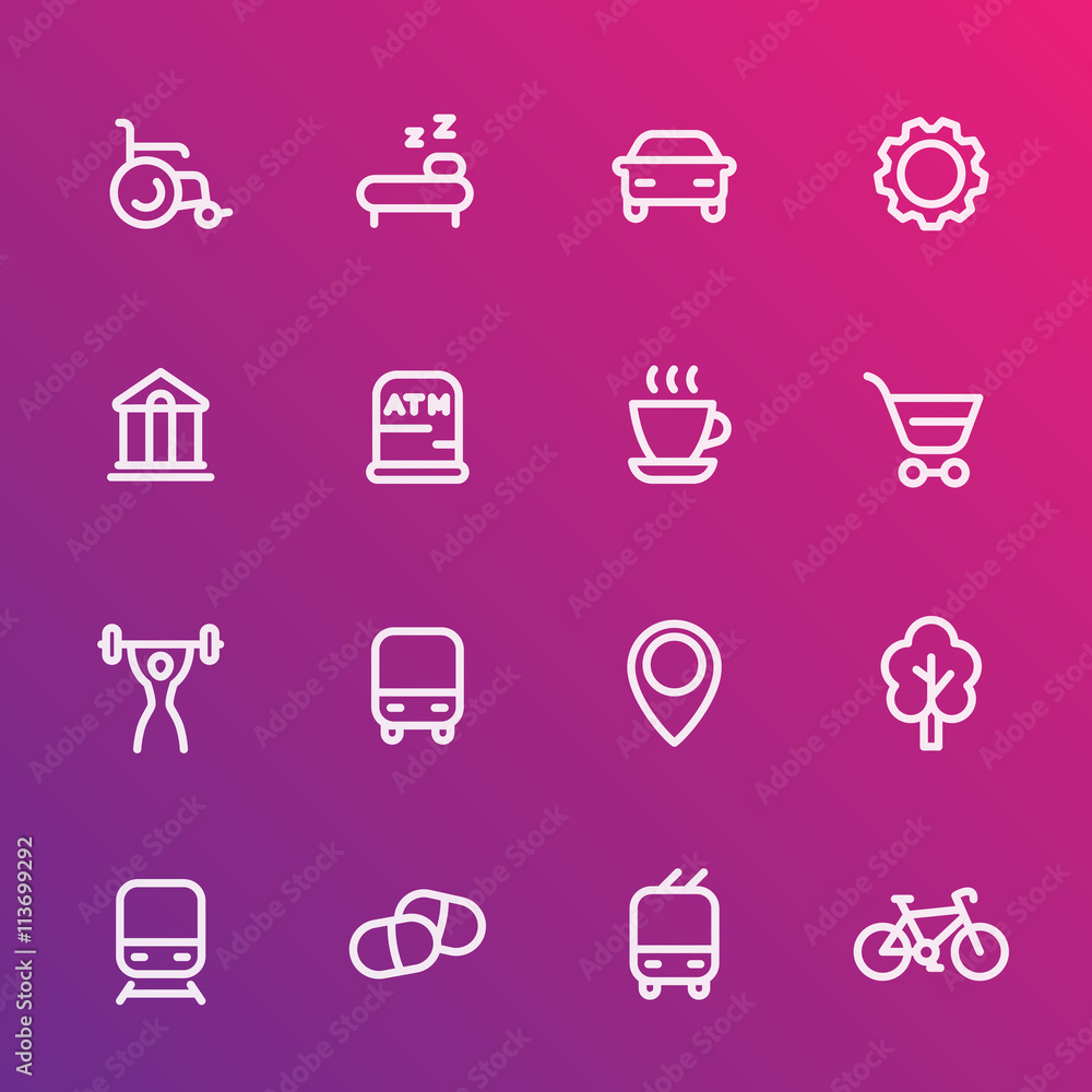 line icons set for map legend, signatures, signs for city map, vector illustration line icons set for map legend, signatures, signs for city map, vector illustration