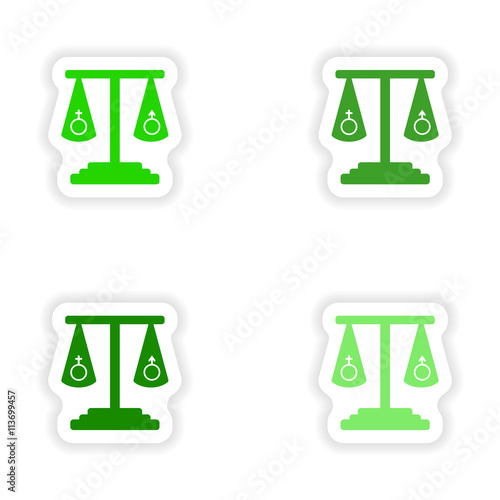 assembly realistic sticker design on paper equality of the sexes