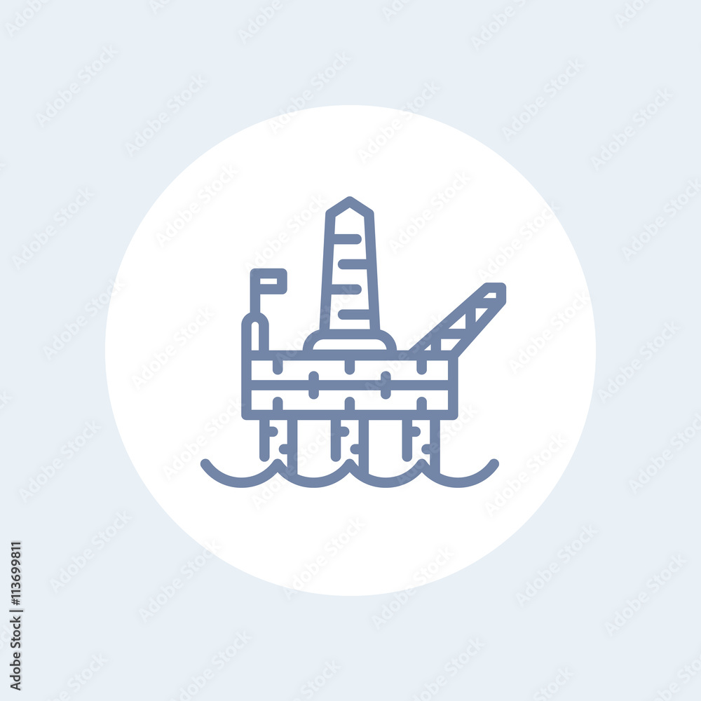 oil drilling platform line icon, offshore oil rig linear pictogram ...