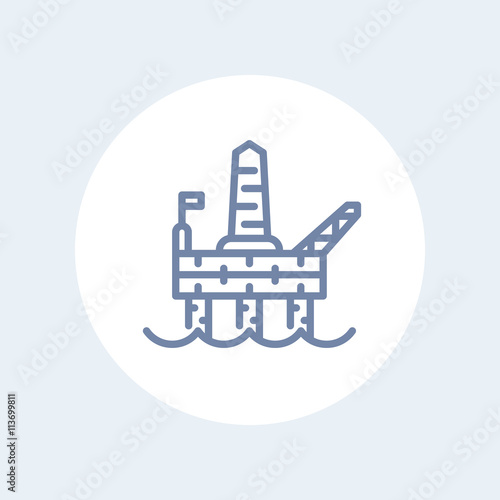 oil drilling platform line icon, offshore oil rig linear pictogram isolated on white, vector illustration