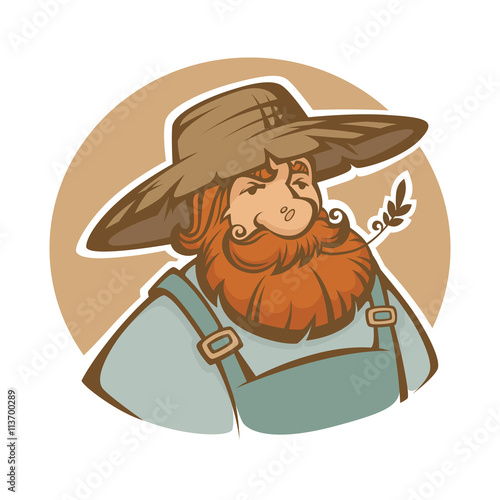 old cartoon farmer, vector potrait