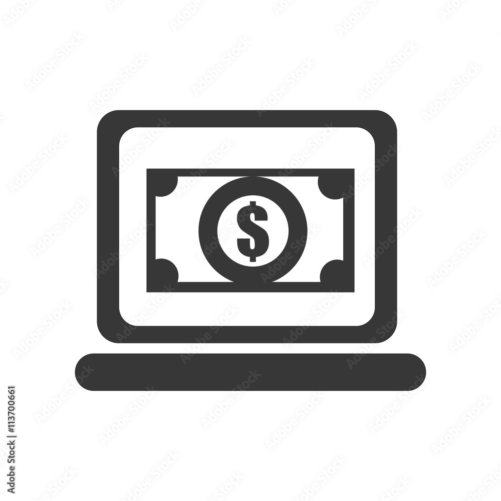 black laptop with bill money icon, online shopping concept,commerce concept over isolated background,vector illustration black laptop with bill money icon, online shopping concept,commerce concept over isolated background,vector illustration