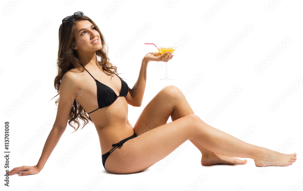 Young girl in bikini with coctail Young girl in bikini with coctail