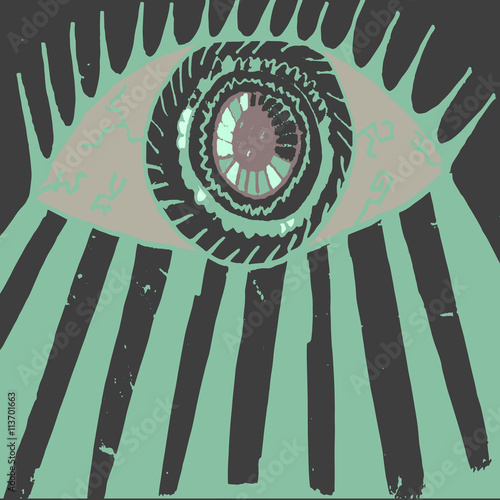 Vector illustration of human eye in vintage engraved style Isolated, grouped, transparent background