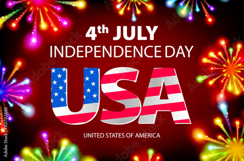 Shiny firecrackers on red and blue background for 4th of July, American Independence Day celebrations. vector