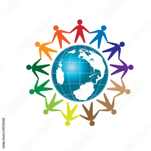 people unity with Earth globe  Template logo - community logo