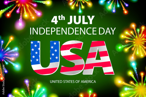 happy july 4th firework green background independence day, vector