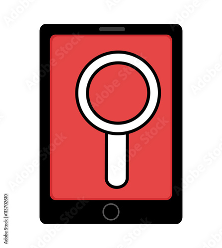 black electronic device with red screen and white  lens icon over isolated background,vector illustration photo