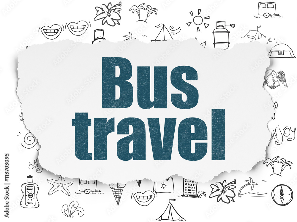 Tourism concept: Bus Travel on Torn Paper background