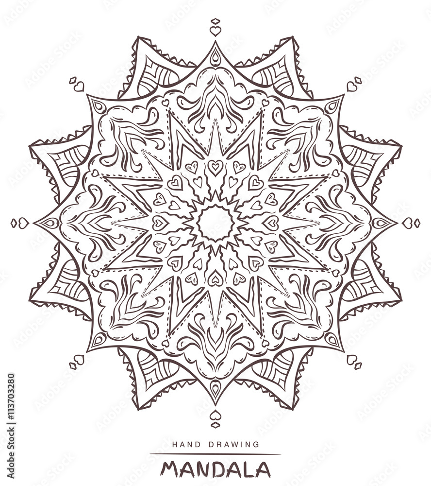 Mandala with decorative elements for coloring on white backgroun