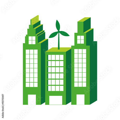ecological city buildings isolated icon design