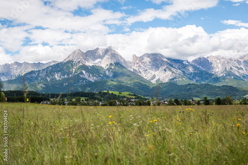 Berge und Sommerwiese in den Alpen