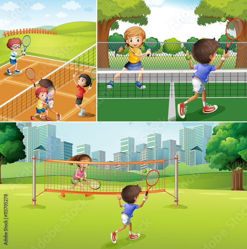 Kids playing tennis at the courts