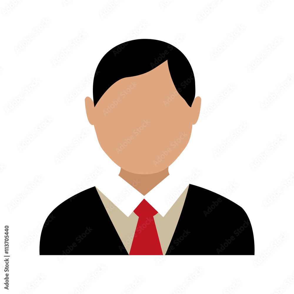 avatar man with black hair wearing black suit and red tie over isolated background,vector illustration