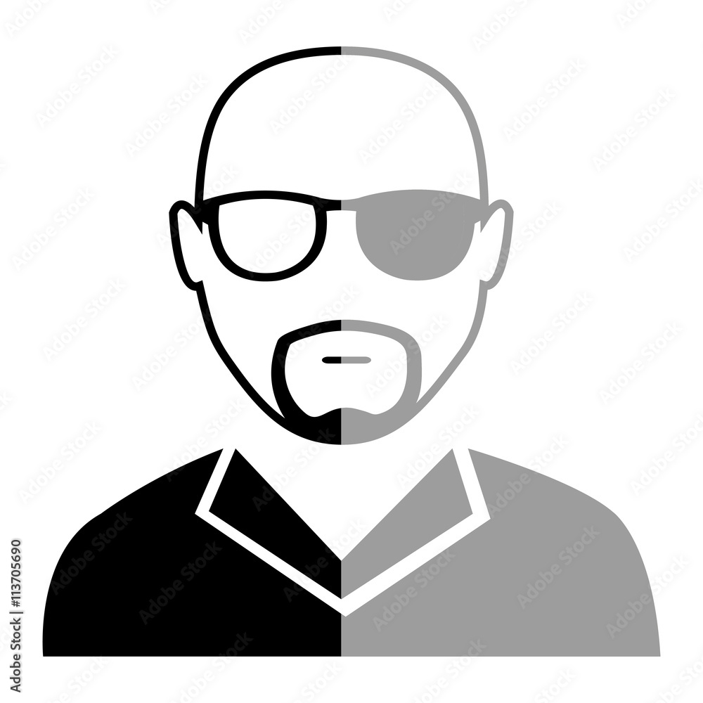 avatar black and grey man wearing eyeglass over isolated background, vector illustration 