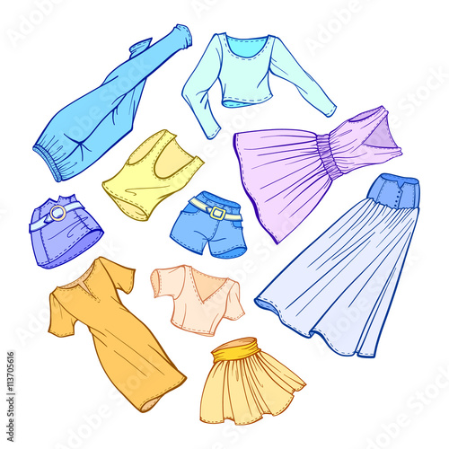 Vector stylish fashion set of woman's clothes
