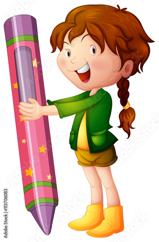 Girl holding giant crayon photo