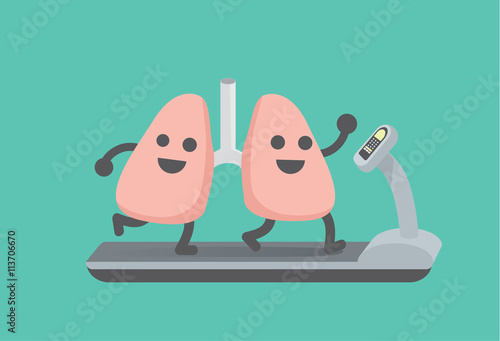 Lung workout with running on treadmill. This illustration about running make healthy lungs.