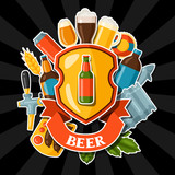Background design with beer stickers and objects