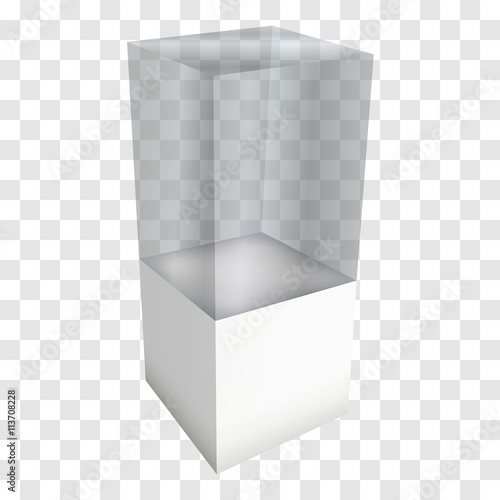 Empty glass showcase for exhibit. 3d vector.