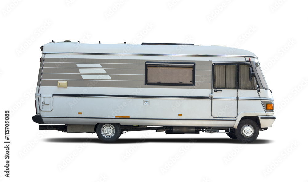 Old motorhome side view isolated on white background Stock Photo ...