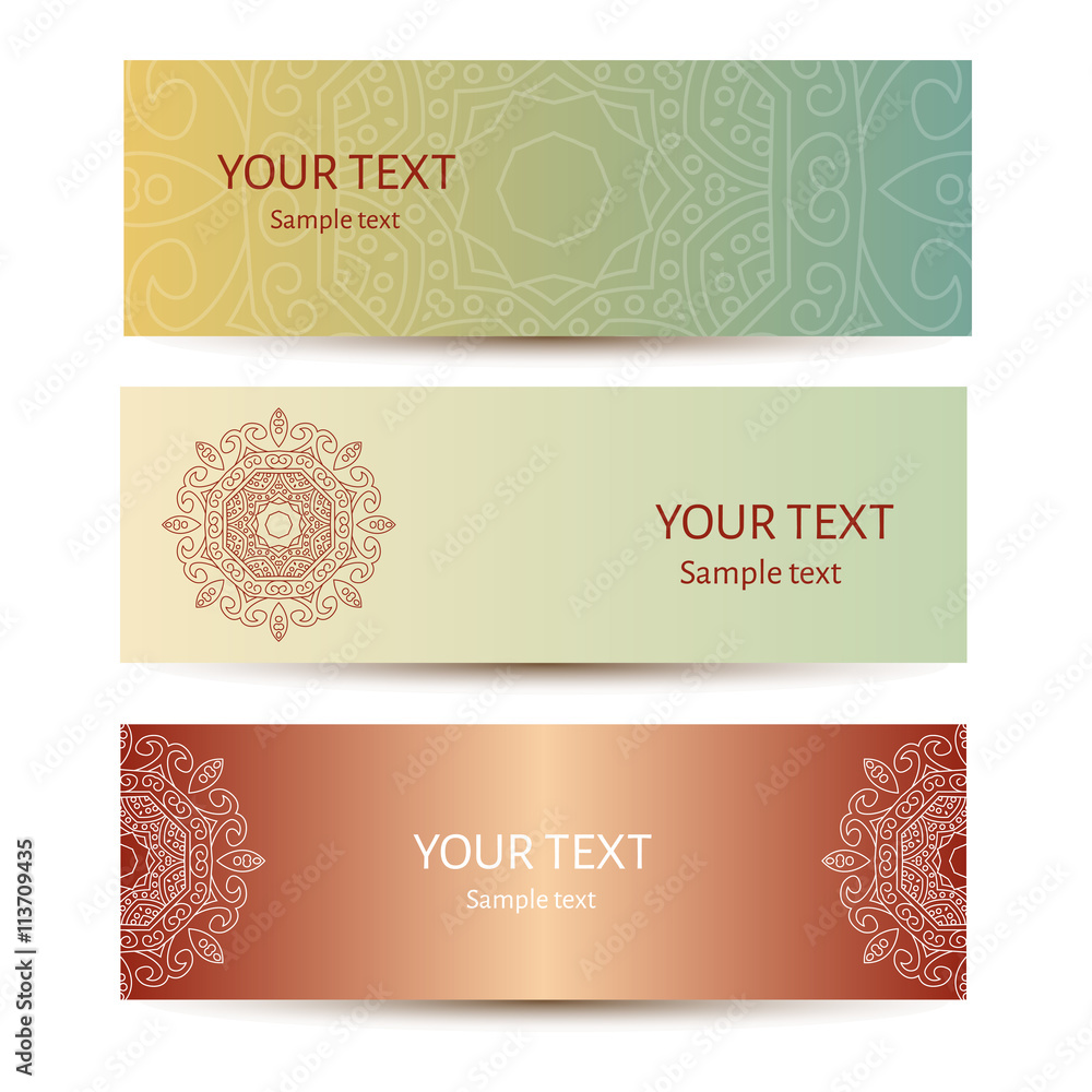 Horizontal banner templates with mandala pattern.