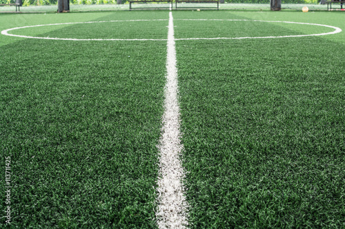 Football field made from artificial grass