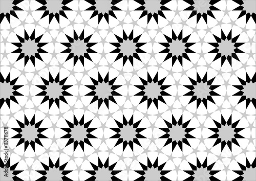 Imitation of Arab tiles with geometric shapes of different colors white gray and black 1
