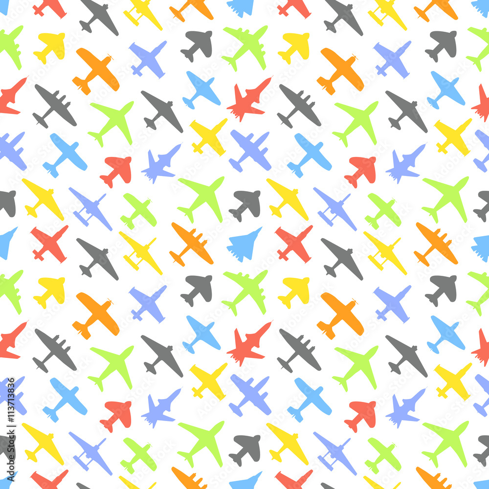 Transport and navy airplanes and jets color seamless background