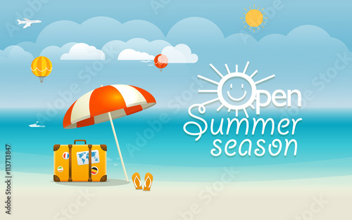 Summer seaside vacation illustration. Open summer season