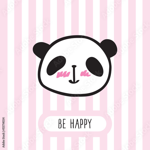 Fototapeta Naklejka Na Ścianę i Meble -  Small card with a cute panda. Hand drawn panda for your design. Doodles, sketch. Vector illustration.