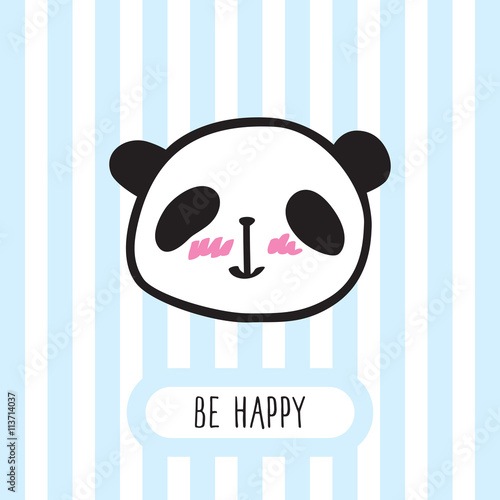 Fototapeta Naklejka Na Ścianę i Meble -  Small card with a cute panda. Hand drawn panda for your design. Doodles, sketch. Vector illustration.