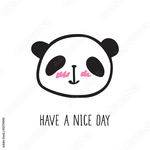 Fototapeta Naklejka Na Ścianę i Meble -  Small card with a cute panda. Hand drawn panda for your design. Doodles, sketch. Vector illustration.