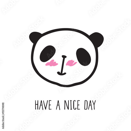 Fototapeta Naklejka Na Ścianę i Meble -  Small card with a cute panda. Hand drawn panda for your design. Doodles, sketch. Vector illustration.