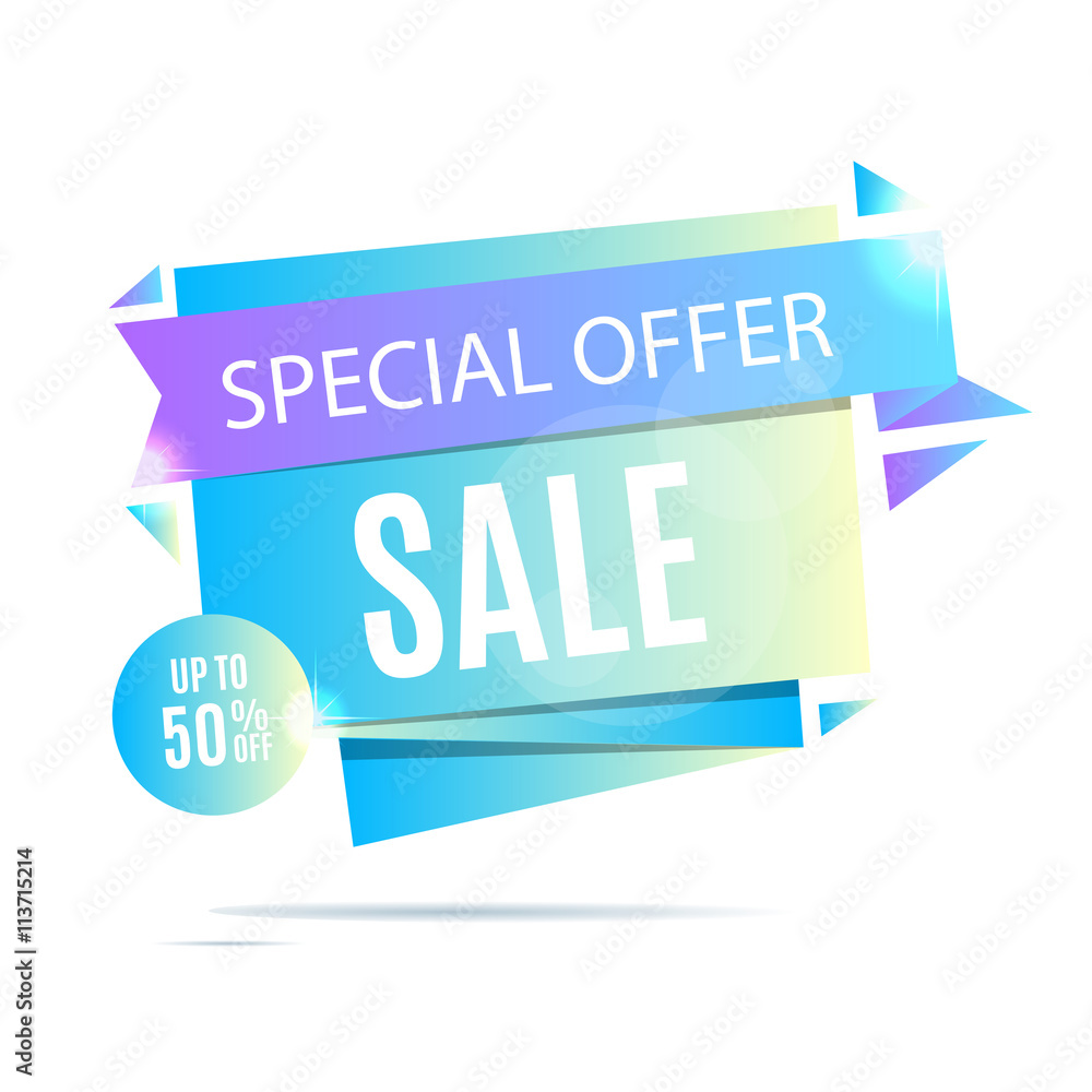 Sale banner design. Vector blue sale poster. Beautiful discount background. Shiny banner. Summer light blue background