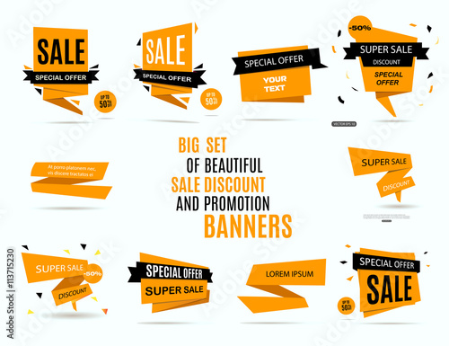 Sale banners. Big set of beautiful yellow sale discount and promotion banners. Vector illustration, eps 10