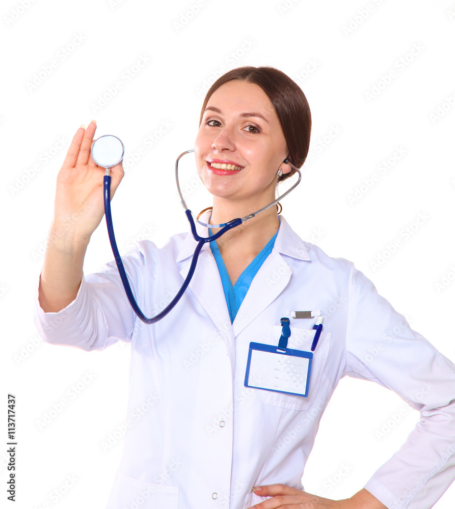 Young woman doctor examines the X-rays. Isolate Young woman doctor examines the X-rays. Isolate