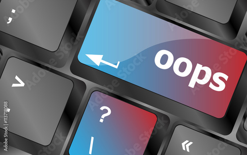 The word oops on a computer keyboard . keyboard keys. vector illustration