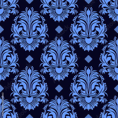 Seamless floral damask Wallpaper in blue colors
