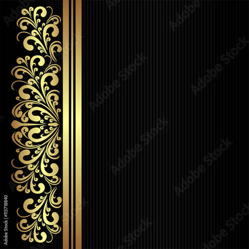 Black fabric pattern with golden floral Border.