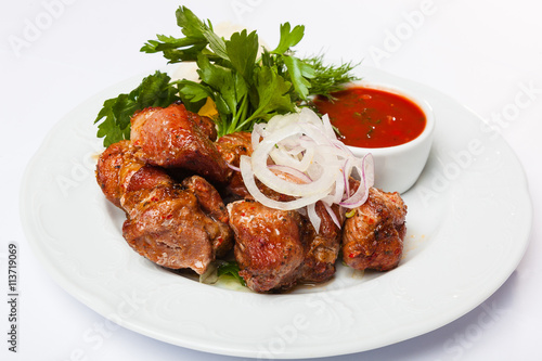 kebab with onion and sauce