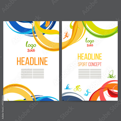 Sport vector template design strips of colored rings and waves.