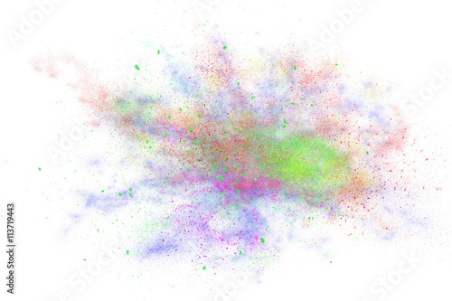 Black abstract powder explosion on a white background