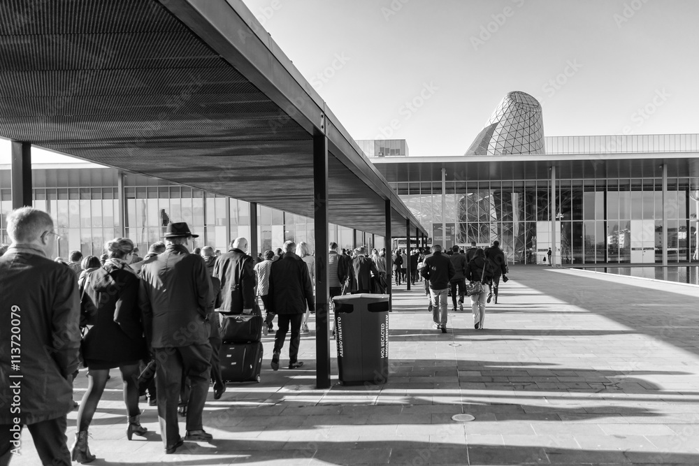 Fototapeta premium People come in buildings fairs in Milan, italy.